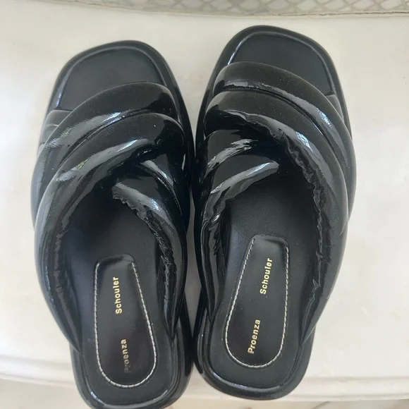 Proenza Schouler Glossy Black Twisted Strap Sandals - Picture 5 of 11